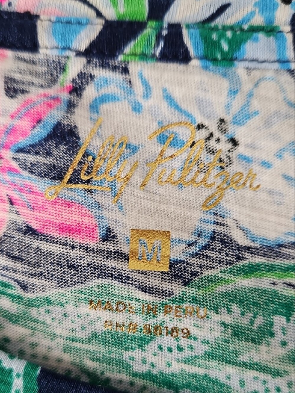 Floral Short-Sleeve Scoop Neck Top - Navy with Green & Pink By Lilly Pulitzer - Picture 3 of 9